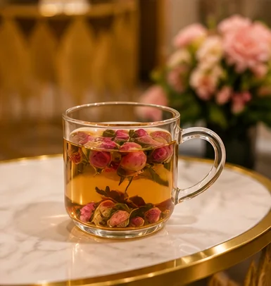 Complimentary blooming herbal tea at Pamper Valley Spa