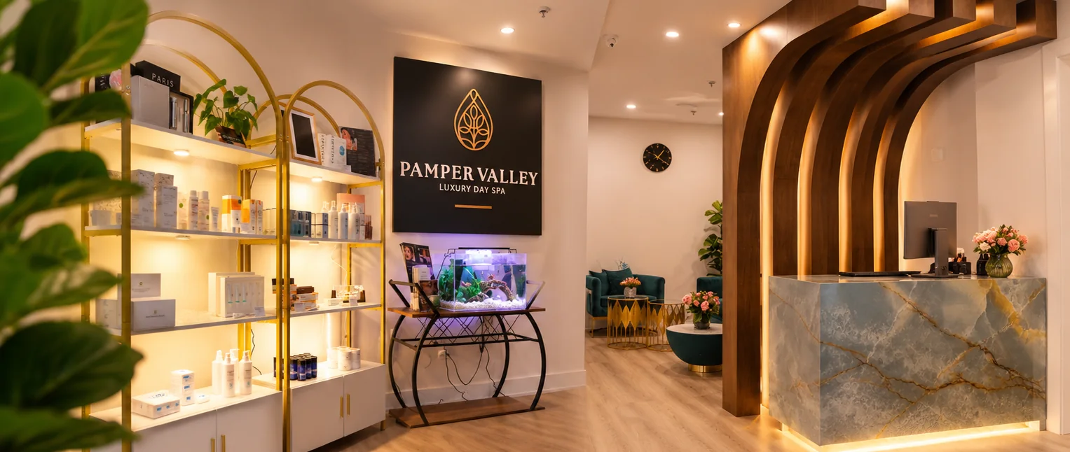 Reception and product display at Pamper Valley Spa, Yorkville