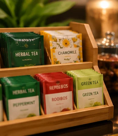 The tea selection at Pamper Valley Spa